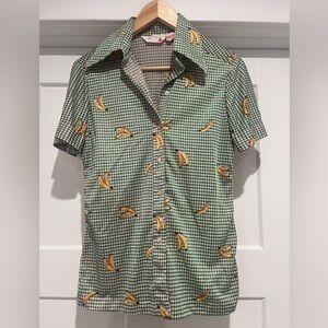Super Rare Vintage Lady Arrow Green and Yellow Banana Print Shirt - Size S
